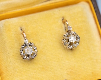 Boucles d'oreilles Français 18K - Bijoux anciens en or jaune 18ct - cadeau amoureux - Boucles d'oreilles victoriennes - Dormeuses diamant du 19ème siècle