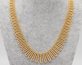 18K Gelbgold Drapery Halskette - Texturierte Creolen, Made in Italy, Vintage Kleopatra Kragen - *US Zollsätze im Preis inbegriffen*