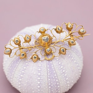 18k Marvellous antique European brooch - Georgian rose cut diamond jewel - 1714-1830 - Rare 18 karat solid gold brooch & authentic diamonds