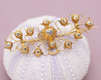Antique 18k solid gold European brooch - Georgian rose cut diamond jewel - 1714-1830 - *US Tariffs Included in price*