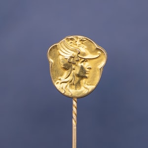 French 18k yellow gold stick pin - Hermes, messenger of olympian gods - detailed Antique Victorian brooch - Napoleon III - *US Tariffs Incl*