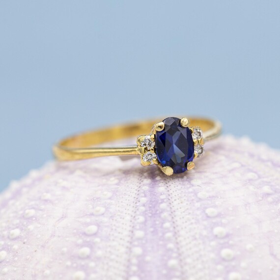 18k solid yellow gold engagement ring - Sapphire … - image 7