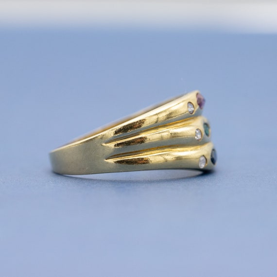 18K Emerald, Sapphire, Ruby ring - Vintage 18 kar… - image 6