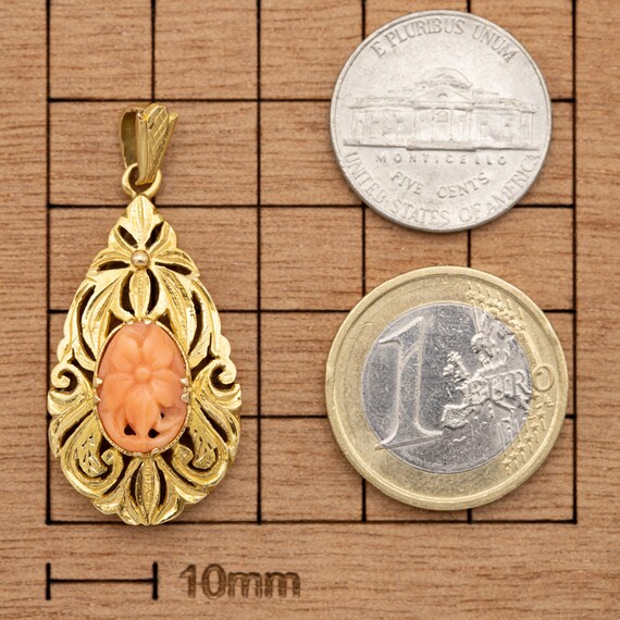 18k floral cameo pendant - 18 k gold pendant deta… - image 8