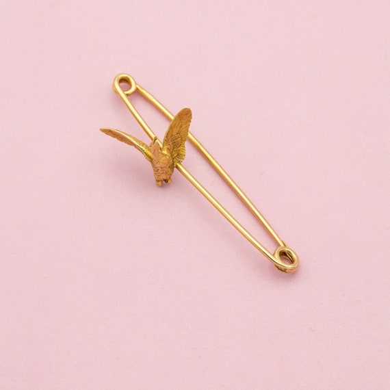 French 18 k Yellow gold bar brooch - goose pin - … - image 3