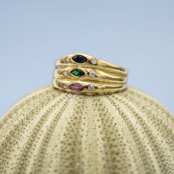 18K Emerald, Sapphire, Ruby ring - Vintage 18 kar… - image 2