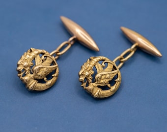 Antique Victorian 18K Solid Gold French Wyvern Cufflinks – Mythological Fine Estate Jewelry - *US Tariffs Included in price*