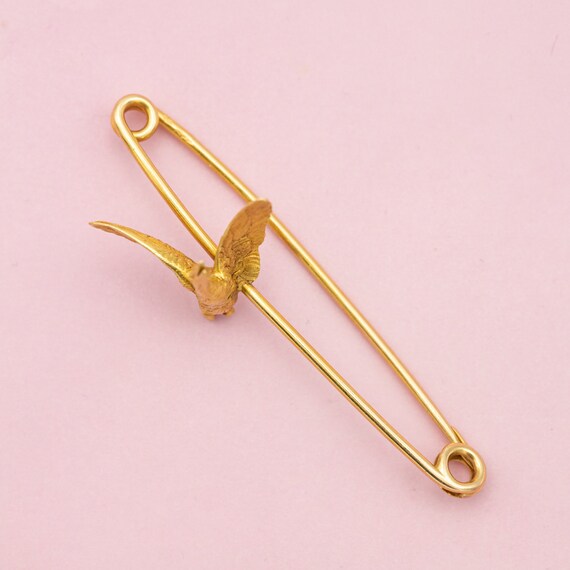 French 18 k Yellow gold bar brooch - goose pin - … - image 8