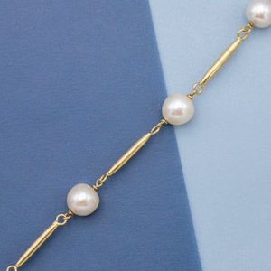 18 karat massivt pärlarmband i gult guld - Klassiska pärlsmycken - Birthstone June - 18,5 cm långt elegant armband - Julklapp