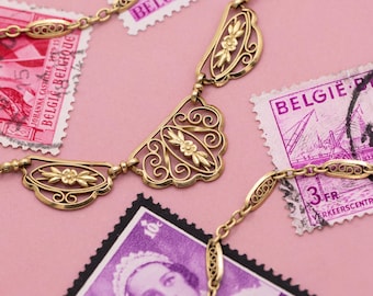 18k Art Nouveau Delicate and Feminine Drapery Necklace - Belle Epoque Filigree Chain - *US Tariffs Included in price*