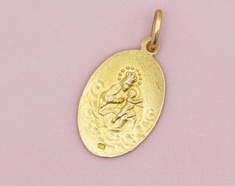 Vintage 18k solid gold scapular charm - Italian Jesus and Our lady Scapular pendant - *US Tariffs Included in price*