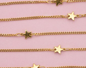 stars 18 k Light and small solid gold chain - elegant star necklace perfect to wear a charm pendant - 17,3 inches - 44 cm - solid gold curb