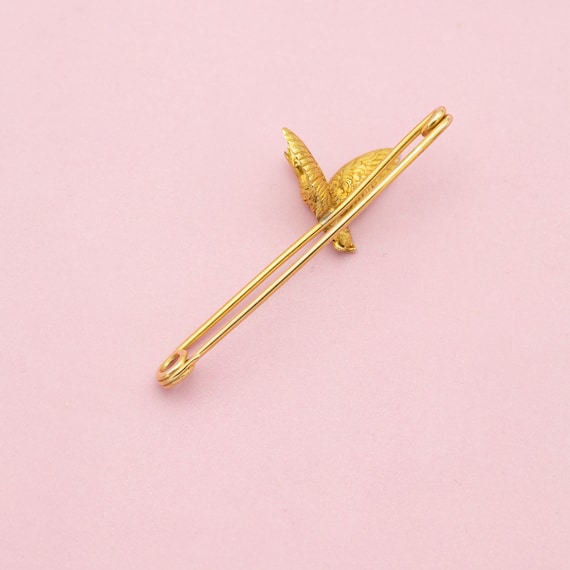 French 18 k Yellow gold bar brooch - goose pin - … - image 4