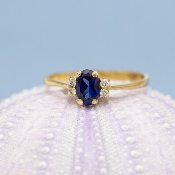 18k solid yellow gold engagement ring - Sapphire … - image 6