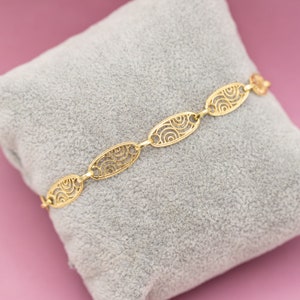 18k Vintage filigree bracelet - Solid Gold Vintage gift for her - Tennis bracelet - chain with circle theme - short sautoir - 5,4 gr