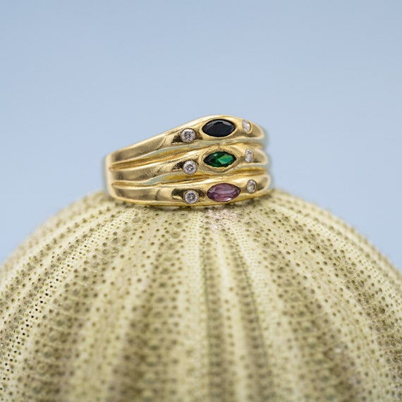 18K Emerald, Sapphire, Ruby ring - Vintage 18 kar… - image 3
