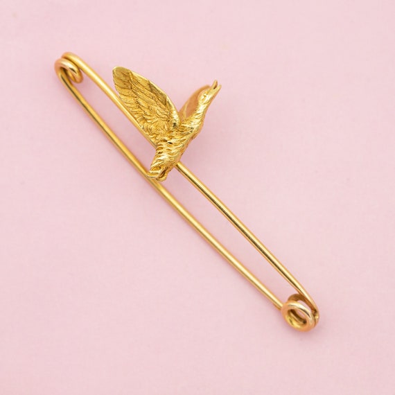 French 18 k Yellow gold bar brooch - goose pin - … - image 1