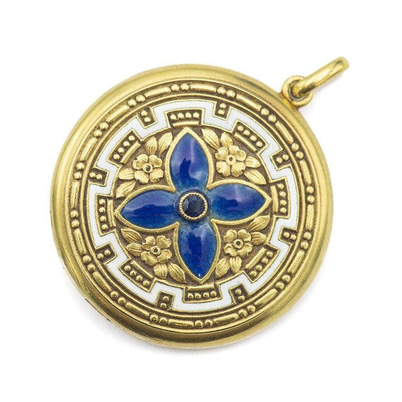Antique flower locket - engraved 18 ct yellow gold