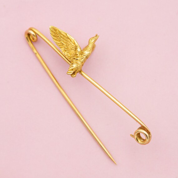 French 18 k Yellow gold bar brooch - goose pin - … - image 7