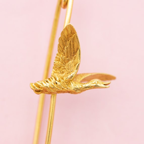 French 18 k Yellow gold bar brooch - goose pin - … - image 2
