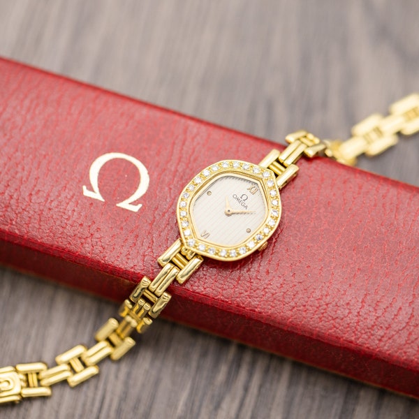 Omega Quartz - 18k Solid Yellow Gold & Diamond - Vintage Ladies' Cocktail Watch - Wonderful Gift for Her