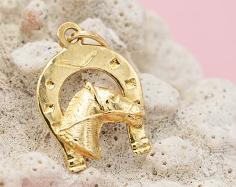 18K solides Gold Hufeisen Charme - Leichter hohler Charme - Glück Glücksbringer - Protecting Porte bonheur - * US Zollgebühren im Preis inbegriffen *