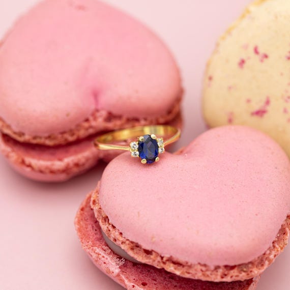 18k solid yellow gold engagement ring - Sapphire … - image 1