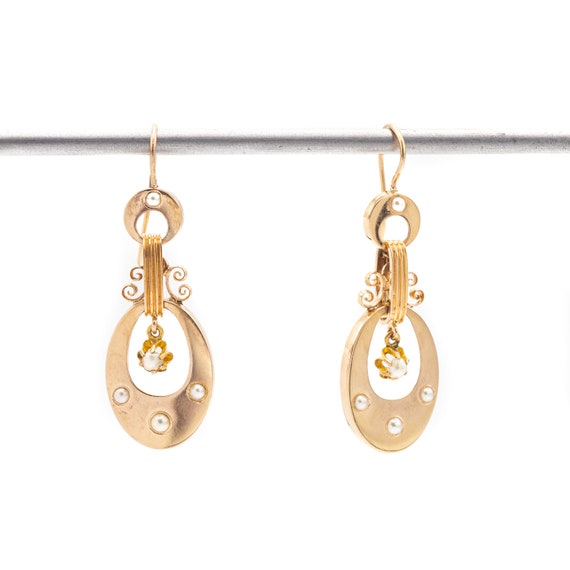 rose gold dangling earrings - Vintage pearl earrin