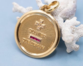 Extra Large Vintage French 18k Plus qu'hier et moins que demain - XL Authentic Augis pendant - *US Tariffs Included in price*