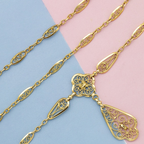 18k solid gold Antique Necklace - light Art Nouve… - image 1