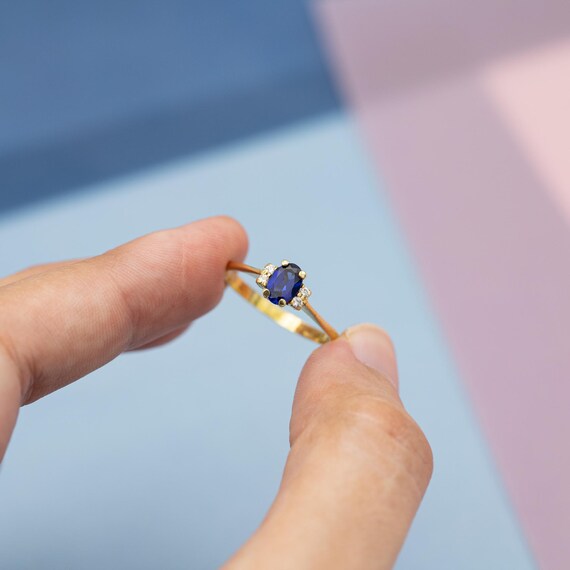 18k solid yellow gold engagement ring - Sapphire … - image 8