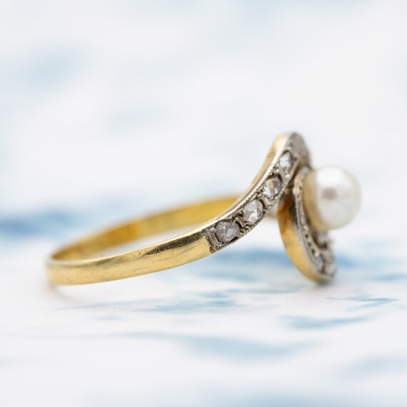 Antique 18 karat solid gold ring - romantic Pearl… - image 7