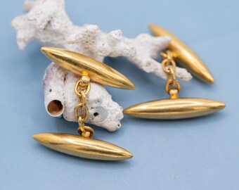 Antique Victorian 18K Solid Gold Torpedo Cufflinks – Double-Faced Chain Link Elegance - *US Tariffs Included in price*