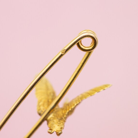 French 18 k Yellow gold bar brooch - goose pin - … - image 9