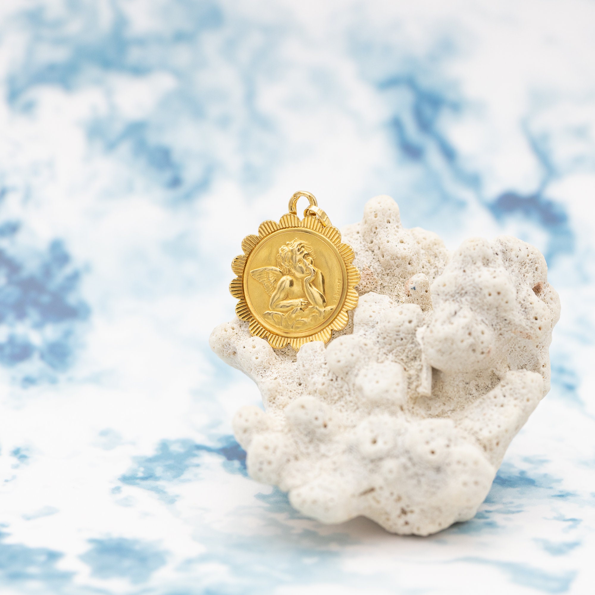 Rare 18k Gold Angel Raphael Medallion - Vintage Solid Yellow Gold ...