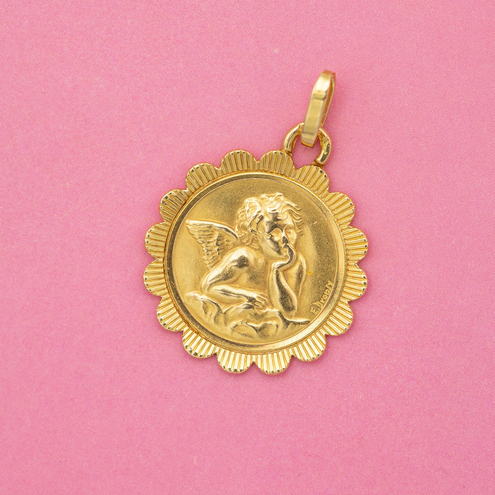 Rare 18k Gold Angel Raphael Medallion - Vintage Solid Yellow Gold ...