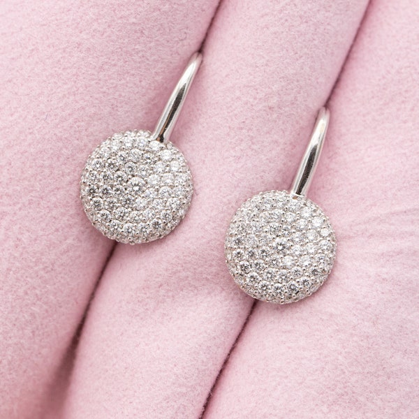 Boucles d'oreilles Bigli 18 carats - Boucles d'oreilles diamant vagues - Boucles d'oreilles de créateur belge en or blanc - Diamants de 1,44 ct - Boucles d'oreilles pendantes classiques