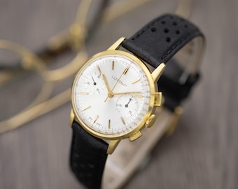Vintage 1960s L.Leroy Two-Register Chronograph | Luxury Swiss Made Men's Manual Wind Watch | 18K Solid Gold | Serviced | US Taxes Included