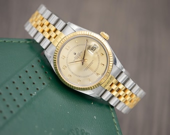 Vintage 1987 Rolex Datejust 36 | Swiss Men's Watch | Rare Boiler Gauge Dial | Steel & 18k Gold | Jubilee Bracelet | US Taxes Included