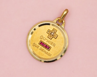 Vintage French 18k Plus qu'hier et moins que demain - Authentic Augis pendant - *US Tariffs Included in price*