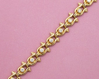 18k Vintage Diamond bracelet - Solid Gold - Christmas gift - Tennis bracelet - Horse shoe themed - 12,5 gr - 0,62 ct Brilliant cut diamonds