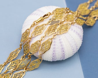 Antique 18k Yellow Gold Sautoir Necklace – French Eagle Head Filigree Chain - *US Tariffs Included in price*