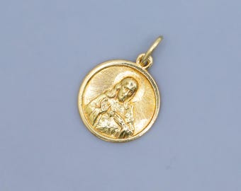 Vintage 18 karat solid gold Catholic pendant - Round Scapular charm - 750 hallmark *US Tariffs Included in price*