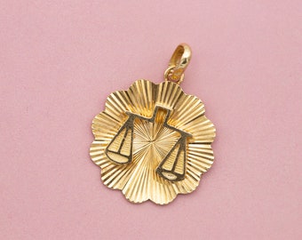 18 K Vintage zodiac charm pendant - Libra in 18 karat solid yellow gold - star sign astrology - perfect gift - celestial Libra medallion