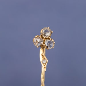 Antique 18K gold pin with rose cut diamonds in the shape of a three-leaf clover - *US Tariffs Included in price*
