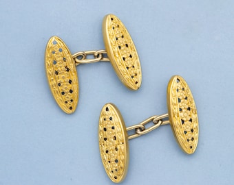 Antique 18K solid Gold Floral Engraved French Cufflinks – Victorian Gentleman's Jewelry - *US Tariffs Included in price*