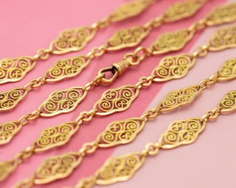 Antique 18k Yellow Gold Sautoir Necklace – French Eagle Head Filigree Chain