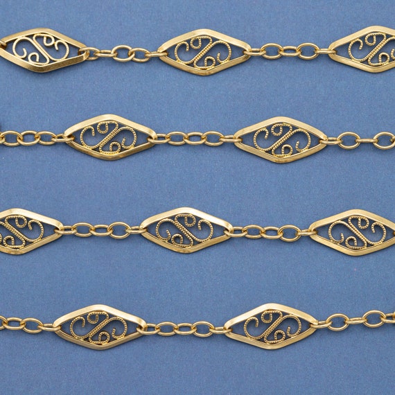 Buy 18K French Solid Yellow Gold Sautoir - Antique Filigree Floral 
