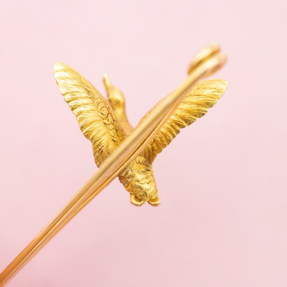French 18 k Yellow gold bar brooch - goose pin - … - image 5