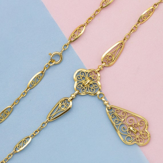 18k solid gold Antique Necklace - light Art Nouve… - image 4